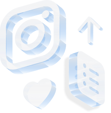instagram, heart, arrow up and list button illustration with 3D and glass effect
